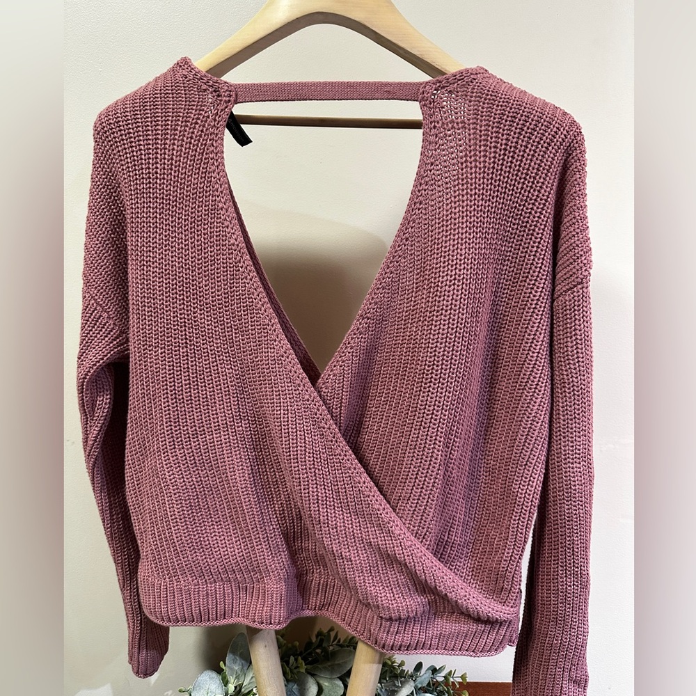 Moon & Madison Mauve Open Back Knit Sweater Women's XL Long Sleeve - Picture 2 of 5